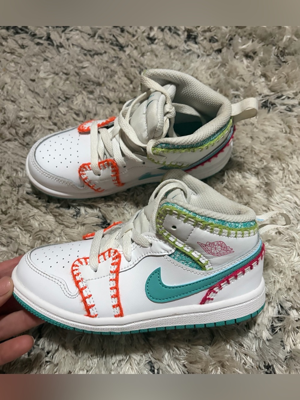 Kids' Nike Air Jordan 1 Mid SE Multi Knit Toddler size 10 high top shoes